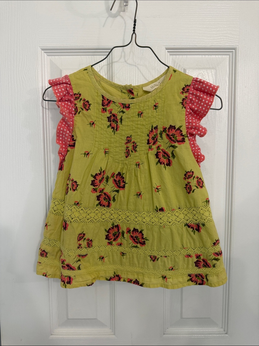 Matilda Jane Lime Green Floral Tank with Pink Ruffle Sleeves